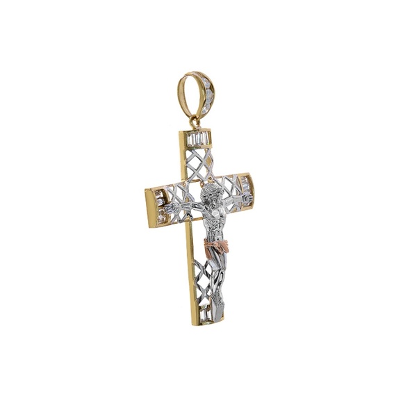 2.50 Carat Cubic Zirconia Crucifix Gold Pendant - Picture 2 of 5